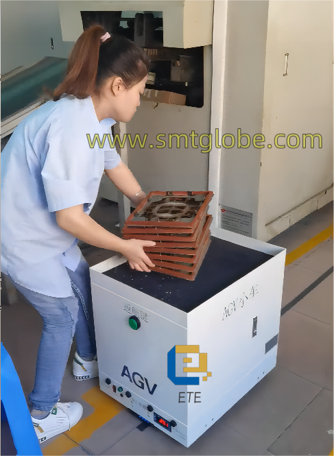 AGV for moving wave soldering pallet